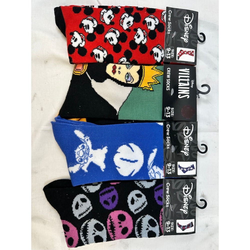 Disney Villains Crew Socks Lot Mickey Jack Skellington Evil Queen Stitch